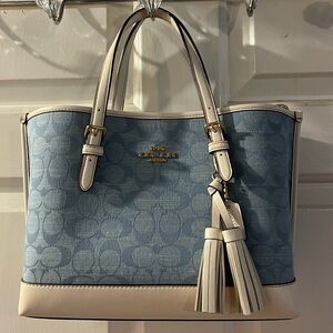 Coach Light Blue and Cream Signature Tote
